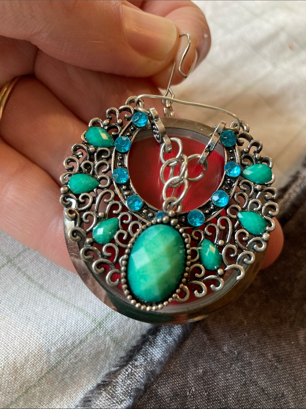 Turquoise Colored Filigree Watch Pendant Locket - keeps perfect time